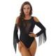 Womens Fringed Bodysuits Jumpsuit Cold Shoulder Tassel Long Sleeve Rivet Gymnastics Ballet Dance Leotard Latin Romper Clubwear