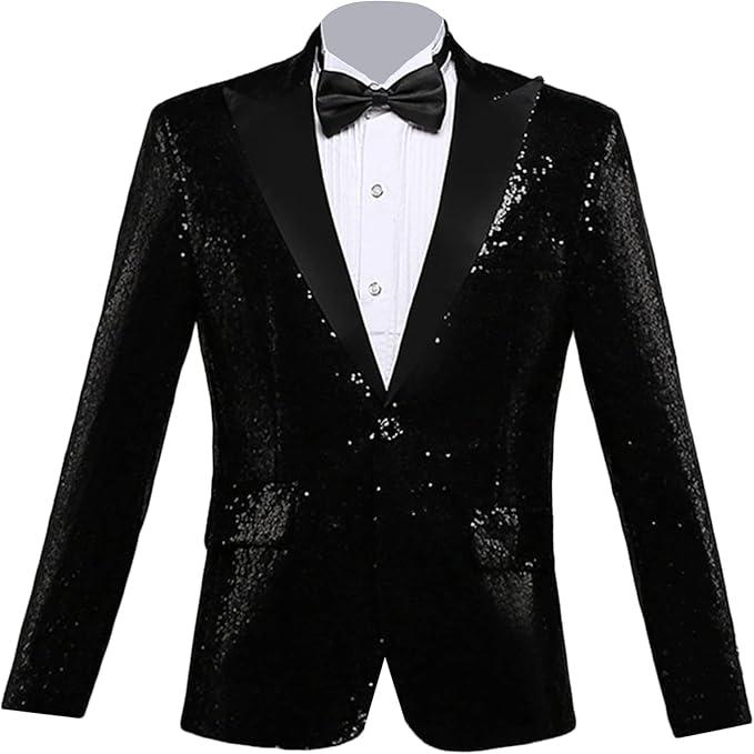 Men's Shiny Sequins Suit Blazer One Button Sequin Festival Party Tuxedo Slim Fit Banquet Prom Wedding Sport Coat
