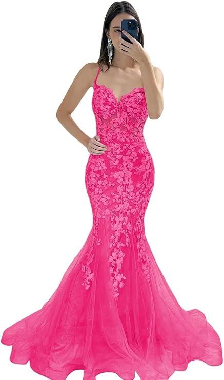 YMSHA Lace Mermaid Prom Dress 2024 Spaghetti Straps Formal Evening Gowns YMS338
