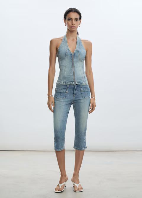 Halter-neck denim top