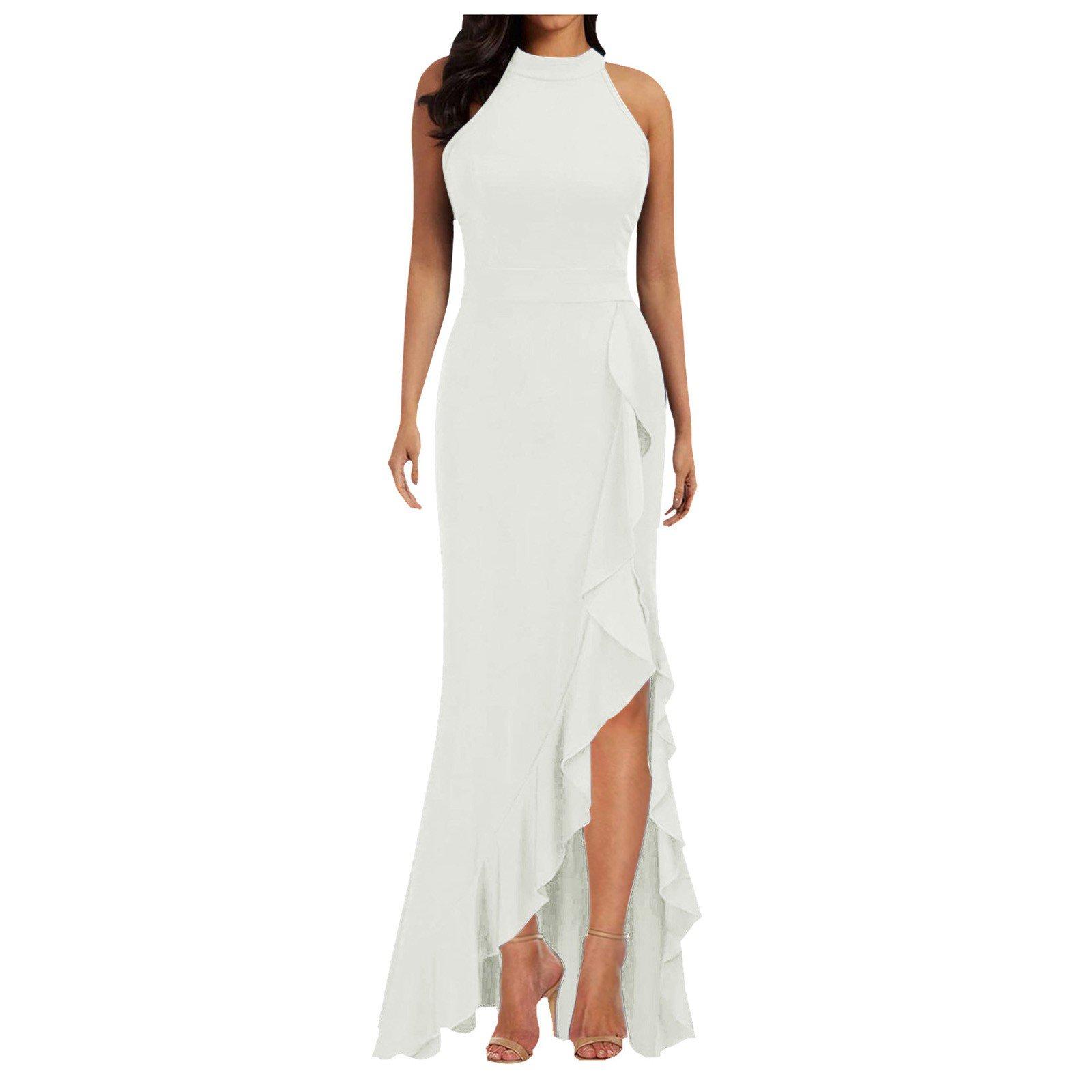 Baycosin Dress For Women Split Sleeveless Slim Fit Ruffle Long Dress Evening Dress