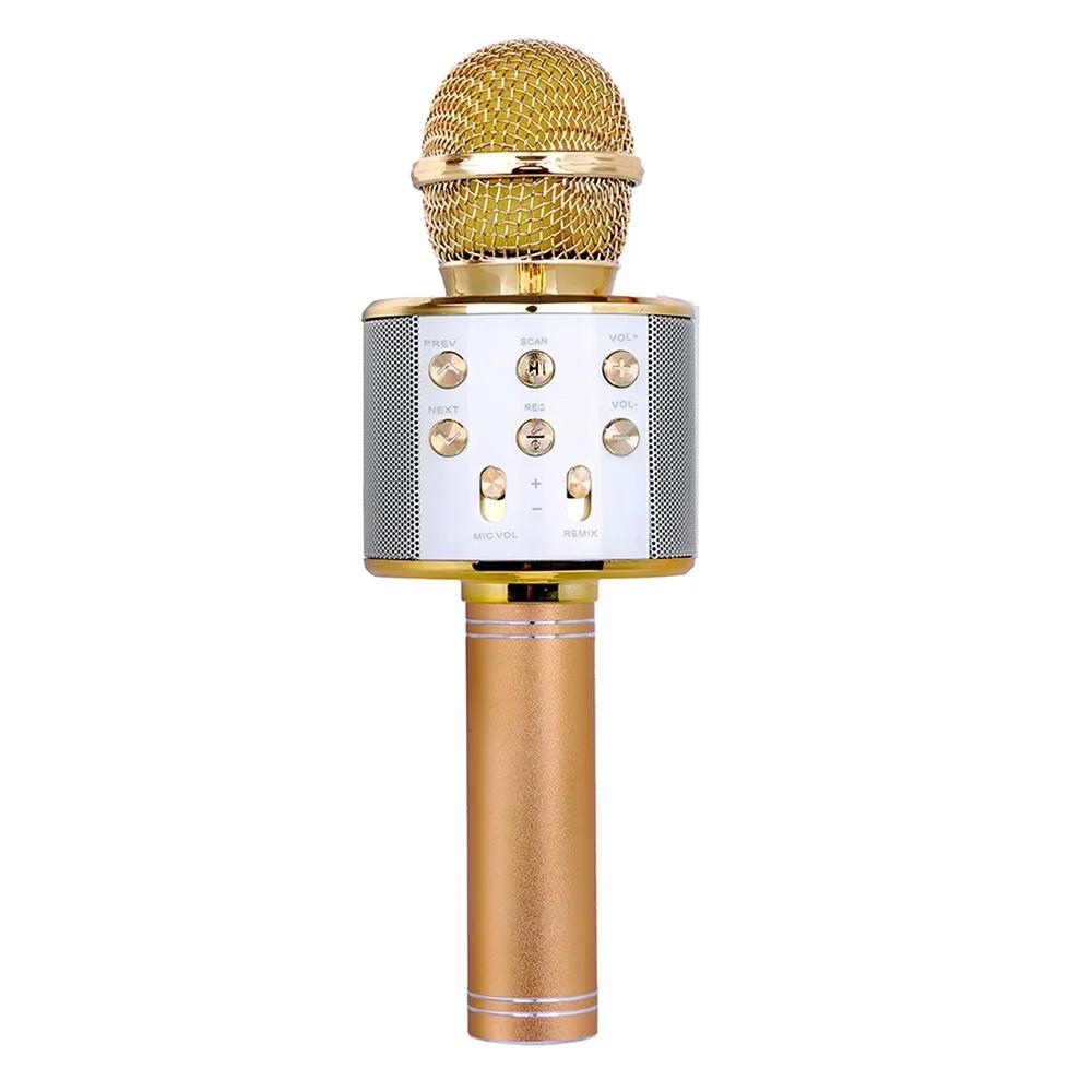 Professional BT Wireless Microphone Karaoke Speaker KTV Music Player Singing Recorder Handheld Microphone Gold