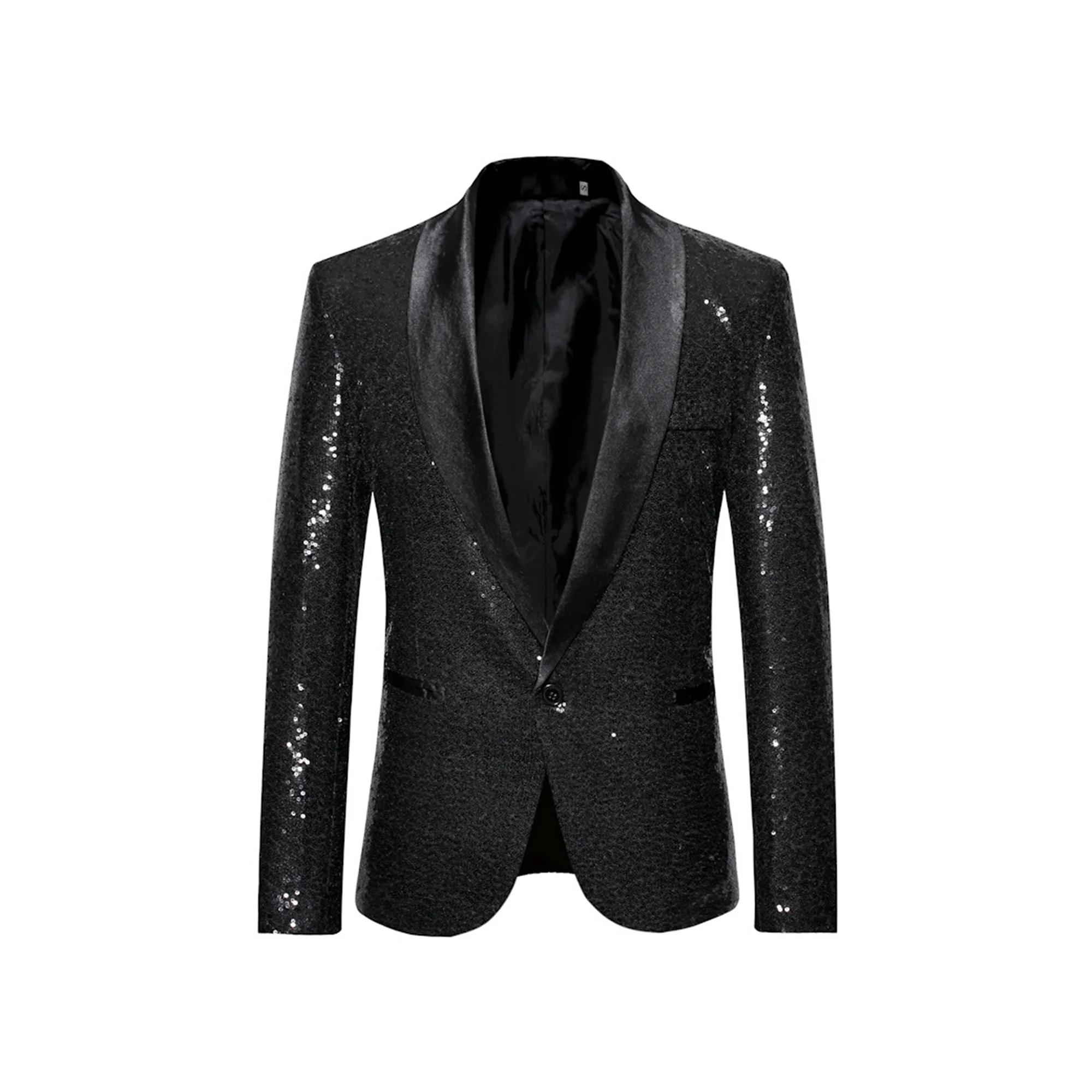 Men Shiny Sequin Blazer One Button Tuxedo Suit Jacket for Party, Wedding, Banquet, Prom