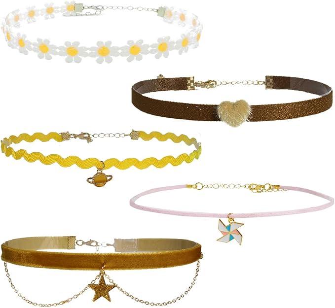 Nova&Aria Pink Chokers Set For Women Heart Pearl Choker Necklaces Flower Pendant Velvet Cute Turquoise Blue White Black Choker Necklace Classic Tattoo Colorful Lace Chokers