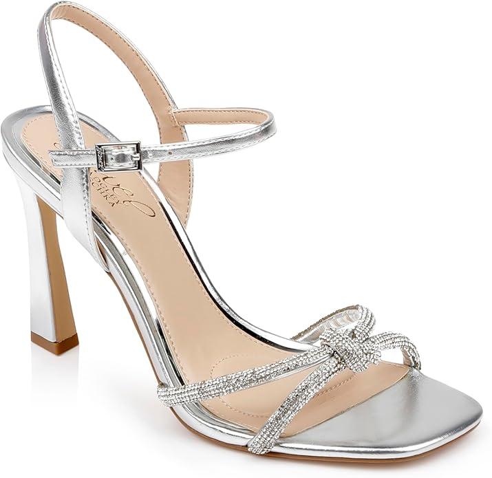 Jewel Badgley Mischka Madison Stiletto Sandals with Rhinestone Knot Detail